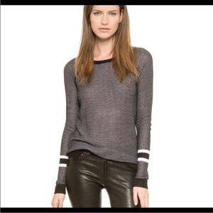 rag & bone Jeans Black/White Martina Long Sleeve  Mesh Layered Shirt Sz XS EUC